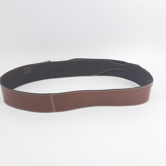 Land's Ends Wide Brown Leather Crossett Belt Fashion Dress L - Picture 8 of 10